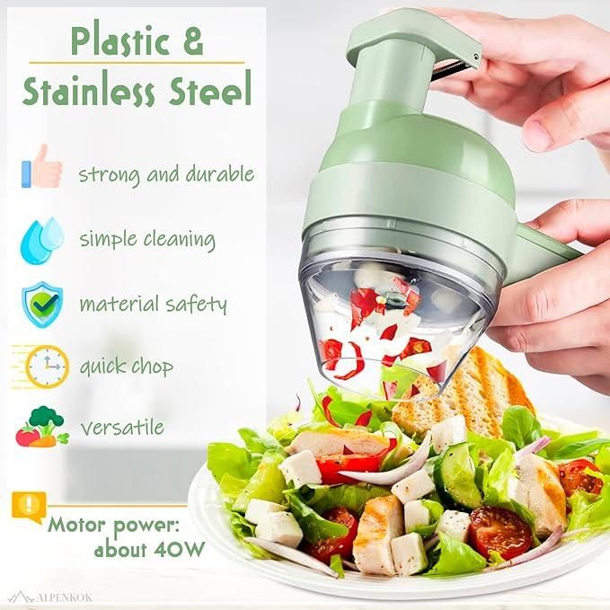 4-in-1 Electric Vegetable Cutter | Wireless Kitchen Chopper | One-Touch Chopping, Slicing & Mincing
